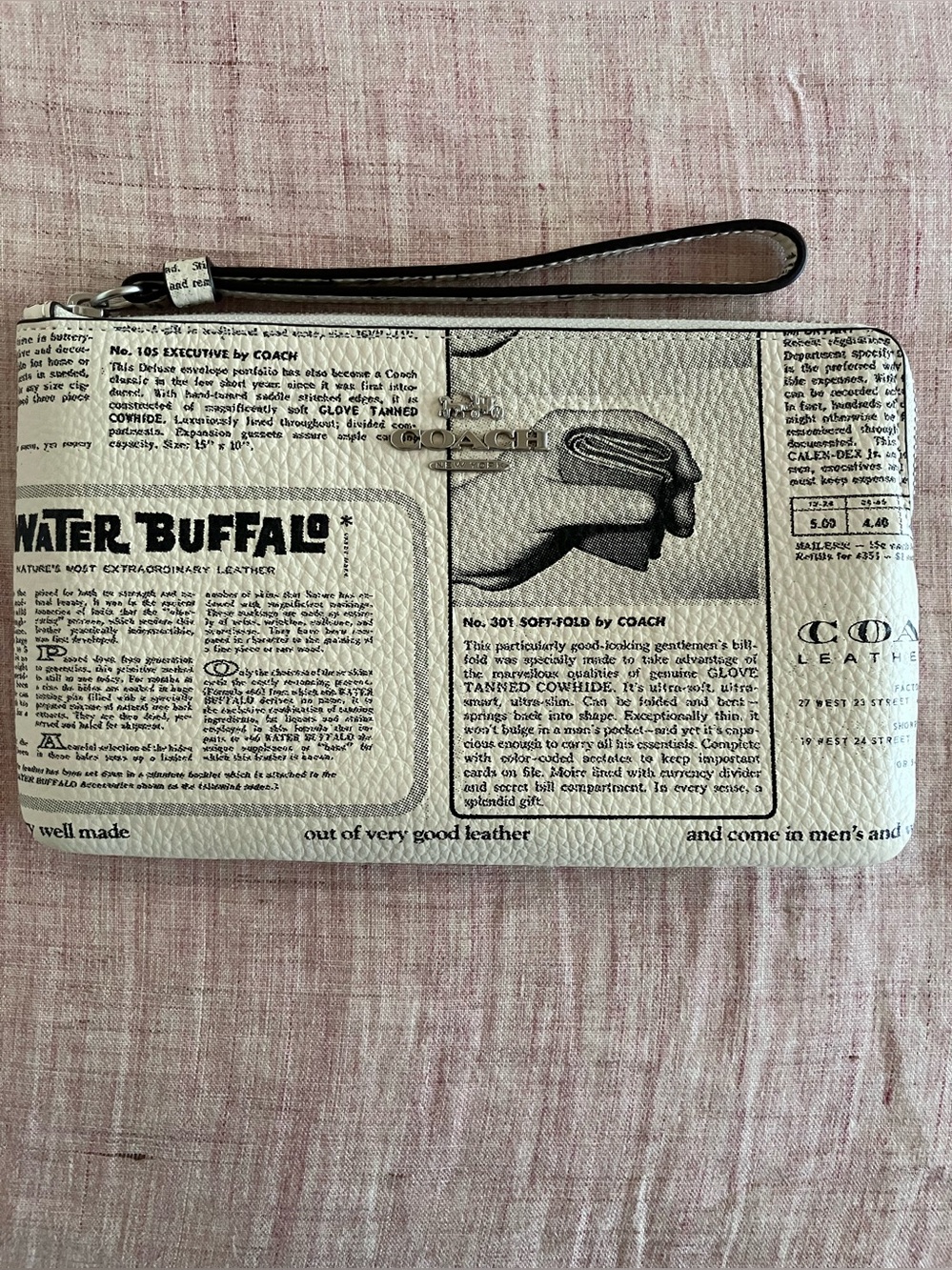 Coach Large Corner Zip Wristlet with Newspaper Print, NWOT